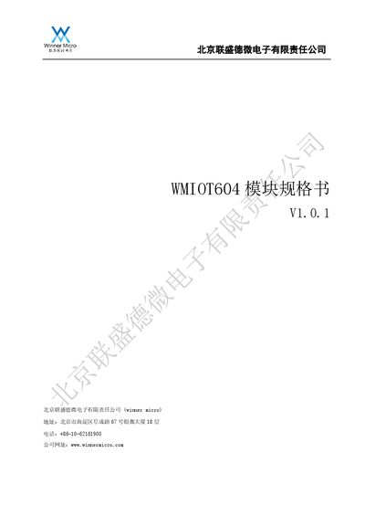 Winner Micro WMIOT604 Wi-Fi Module Datasheet - cover page