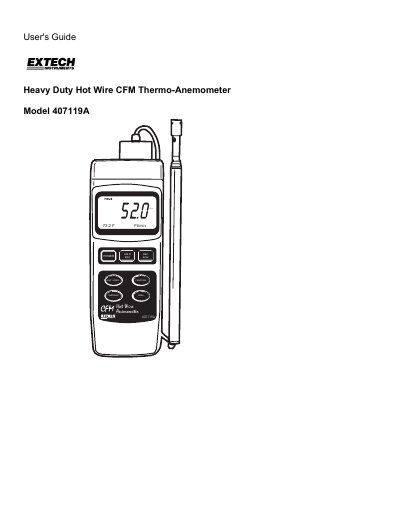Extech 407119A Thermo-Anemometer User's Guide - cover page