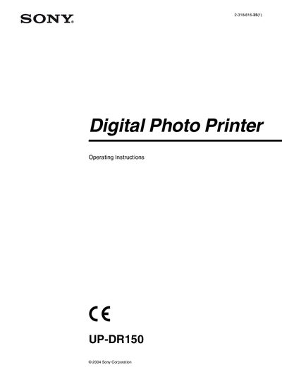 Sony UP-DR150 Digital Photo Printer Operating Instructions - cover page