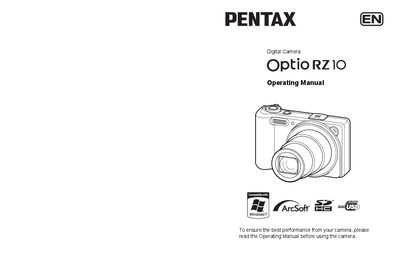 pentax digital camera optio RX10 operating manual - cover page