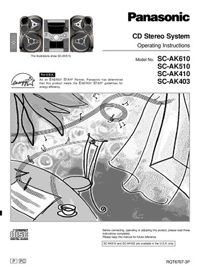 panasonic SC-AK610 SC-AK510 SC-AK410 SC-AK403 CD Stereo System Operating Instructions - cover page