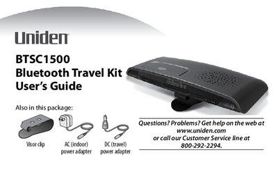 Uniden BTSC1500 Bluetooth Travel Kit User's Guide - cover page