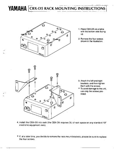 Yamaha CBX-D5 Rack Mounting Instructions - cover page