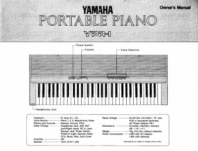 Yamaha YPR-1 Portable Piano User Manual - cover page