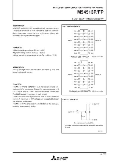 Mitsubishi M54513P/FP Transistor Array Datasheet