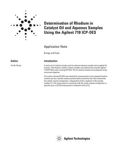 Agilent 710 ICP-OES Rhodium Determination Application Note - cover page