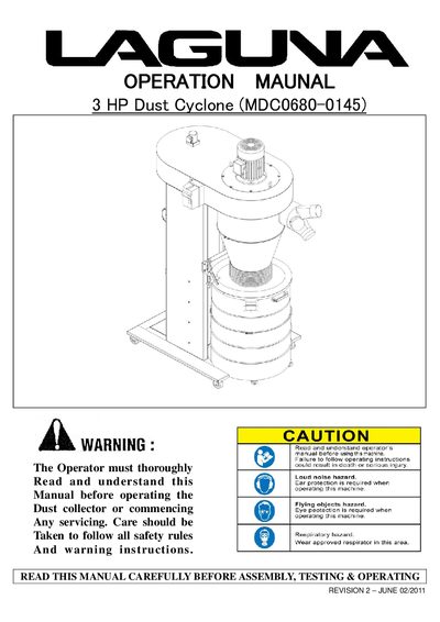 Laguna MDC0680-0145 3 HP Dust Cyclone Operation Manual - cover page