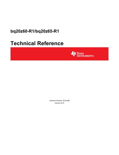 Texas Instruments bq20z60-R1/bq20z65-R1 Technical Reference Manual - cover page