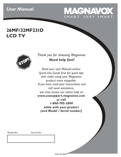 Magnavox 26MF/32MF231D LCD TV User Manual - cover page