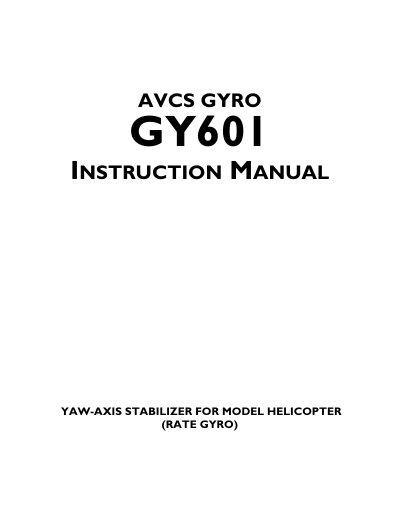Futaba GY601 AVCS Gyro Instruction Manual - cover page
