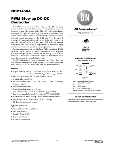 ON Semiconductor NCP1450A PWM Step‑up DC‑DC Controller Handbook - cover page