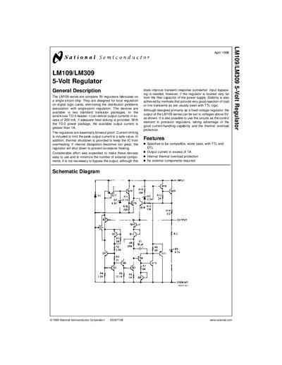 National Semiconductor LM109/LM309 5‑Volt Regulator Handbook - cover page
