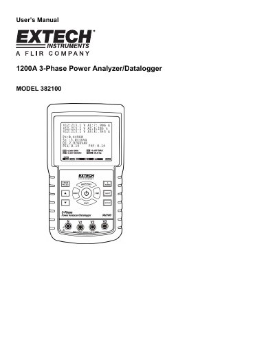 EXTECH 1200A 3-Phase Power Analyzer/Datalogger MODEL 382100 User Guide