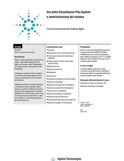 Agilent H1189A ChemStation Plus System Administration Course - cover page