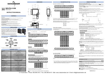 Datasensor S65-PA-5-V09 Colour Sensor Instruction Manual - cover page