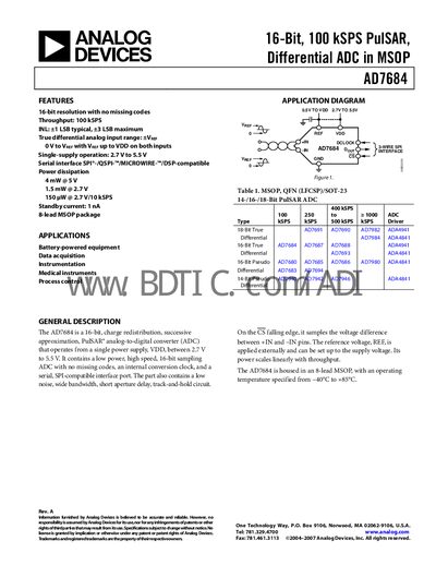 Analog Devices AD7684 Datasheet - cover page