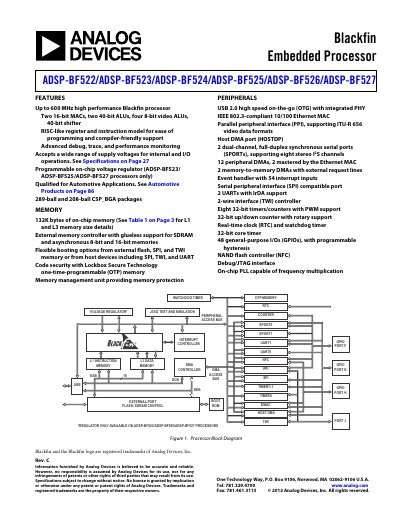 Analog Devices ADSP-BF522/ADSP-BF523/ADSP-BF524/ADSP-BF525/ADSP-BF526/ADSP-BF527 Product Handbook Rev C - cover page