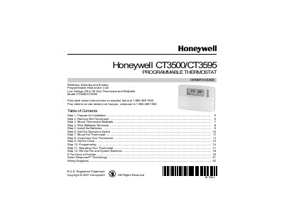 Honeywell CT3500/CT3595 Programmable Thermostat Owner's Guide - cover page