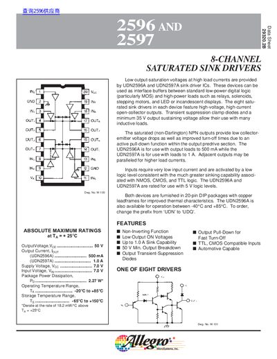 Allegro UDN2596A UDN2597A Sink Driver Datasheet - cover page