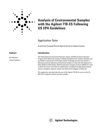 Agilent 710-ES Environmental Sample Analysis Application Note - cover page