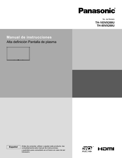 Panasonic TH-103VX200U/TH-85VX200U Plasma Display Operating Instructions - cover page