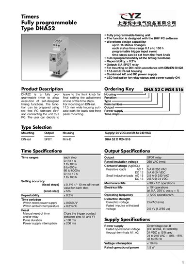 TUBZHONG ELECTRIC DHA52 Timer User Manual - cover page