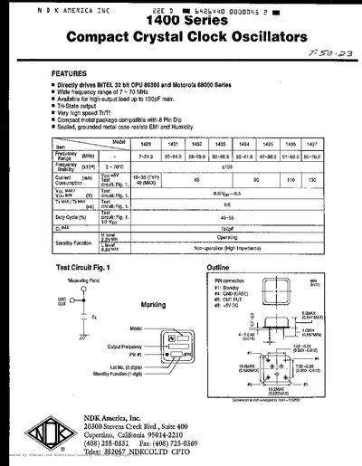 NDK 1400 Series Compact Crystal Clock Oscillators Product Leaflet - cover page