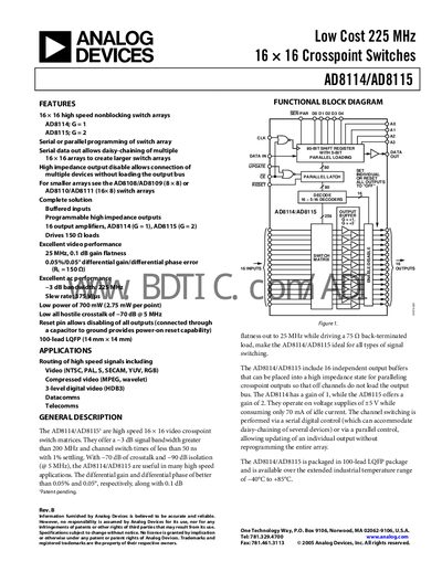 Analog Devices AD8114/AD8115 Handbook - cover page