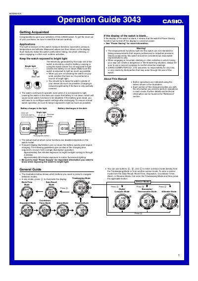 Casio 3043 Operation Guide - cover page