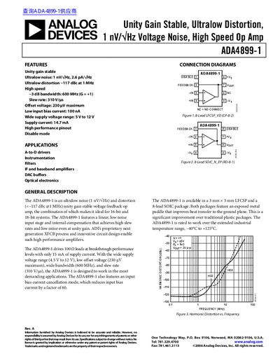 Analog Devices ADA4899-1 Op Amp Datasheet