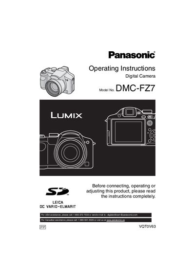 Panasonic DMC-FZ7 Digital Camera User Manual