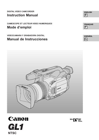 Canon GL1 Digital Video Camcorder User Manual - cover page