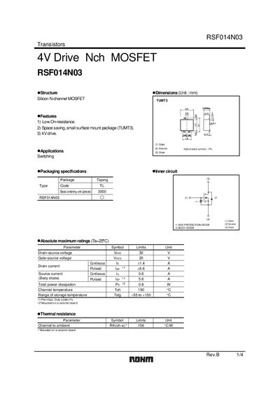 ROHM RSF014N03 N-Channel MOSFET Datasheet - cover page