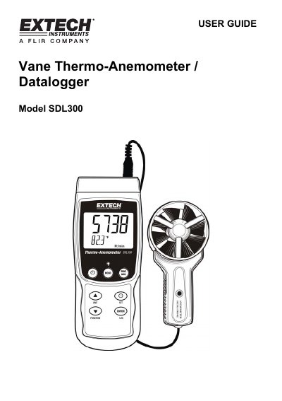 Extech SDL300 Vane Thermo-Anemometer Datalogger User Guide