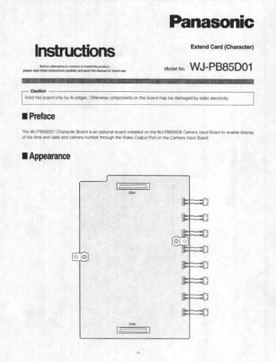Panasonic WJ-PB85D01 Character Board Installation Guide - cover page