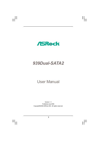 ASRock 939Dual-SATA2 Motherboard User Manual - cover page