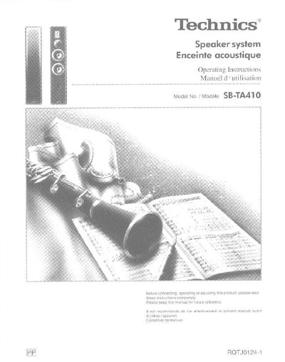 Technics SB-TA410 Speaker System Operating Instructions - cover page