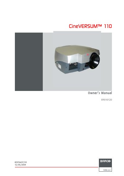 Barco CineVERSUM 110 Projector Owner's Manual - cover page