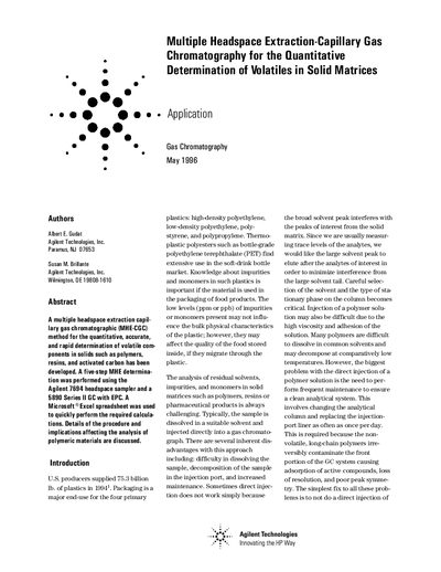 Agilent 7694 Multiple Headspace Extraction-Capillary Gas Chromatography Application Note - cover page