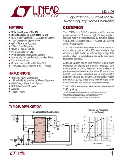 Linear Technology LT3724 DC/DC Controller Datasheet - cover page
