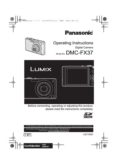 Panasonic DMC-FX37 Digital Camera Operating Instructions