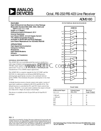 Analog Devices ADM5180 Datasheet - cover page