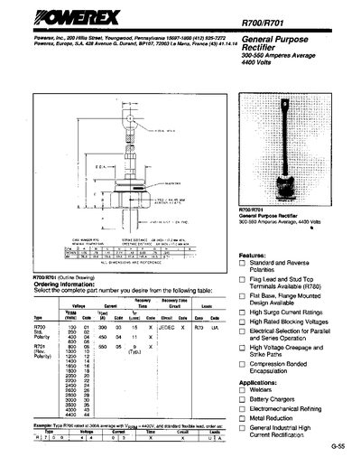 Powerex R700/R701 General Purpose Rectifier Datasheet - cover page