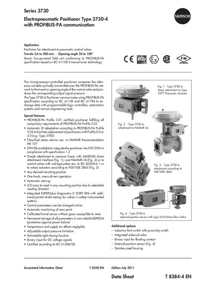 SAMSON 3730-4 Electropneumatic Positioner Data Sheet - cover page