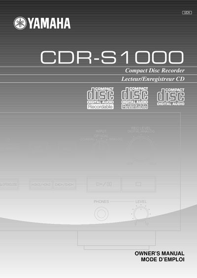 Yamaha CDR-S1000 User Manual - cover page