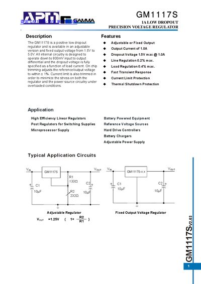 APM GM1117S Datasheet - cover page