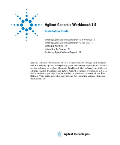 Agilent Genomic Workbench 7.0 Installation Guide - cover page
