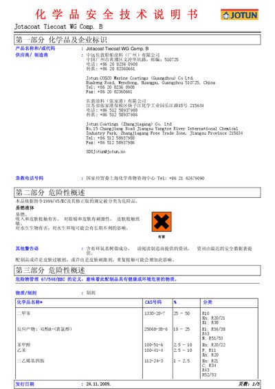 Jotun Tiecoat WG Comp. B Safety Data Sheet - cover page