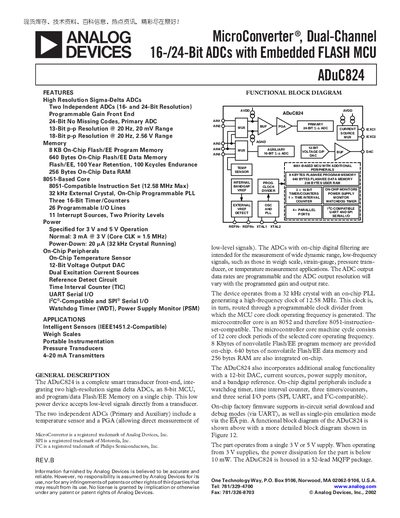 Analog Devices ADuC824 Datasheet - cover page
