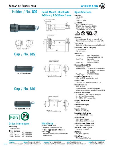 Littelfuse Holder No. 800 Datasheet - cover page